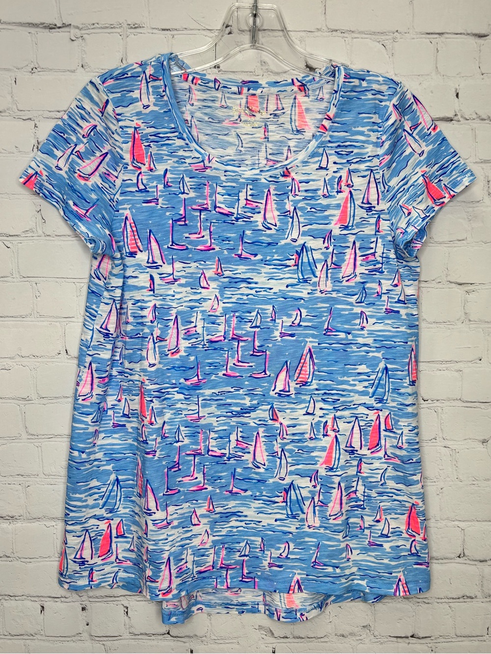 Lilly Pulitzer Etta Scoop Neck Knit Tee "Boatylicious" sailboat print